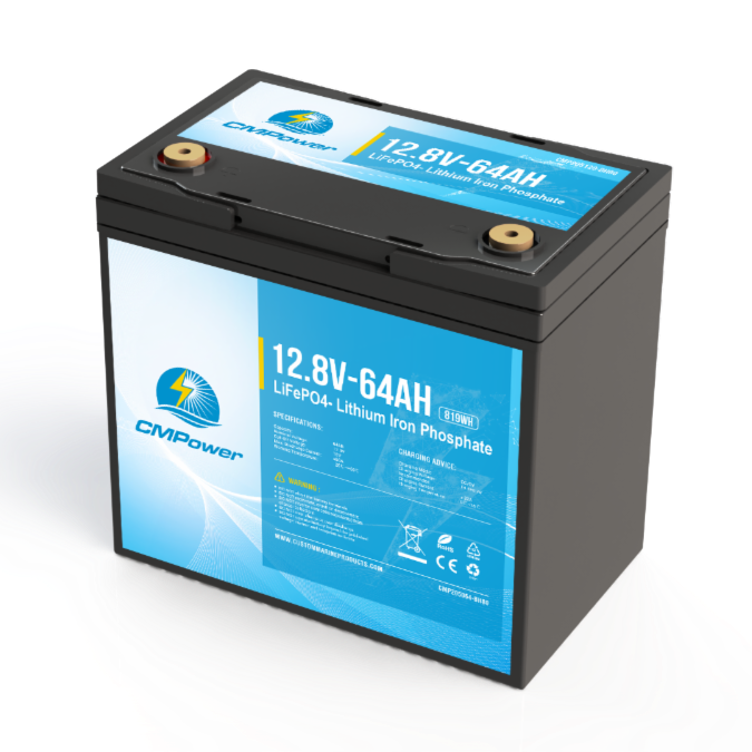 64 Ah 12 Volt 50 amp BMS - LiFePO4 High Power Density Marine/Mobility Scooter Battery